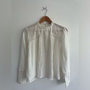 NWOT Zara Off-White Pleated Mandarin Collar Blouse